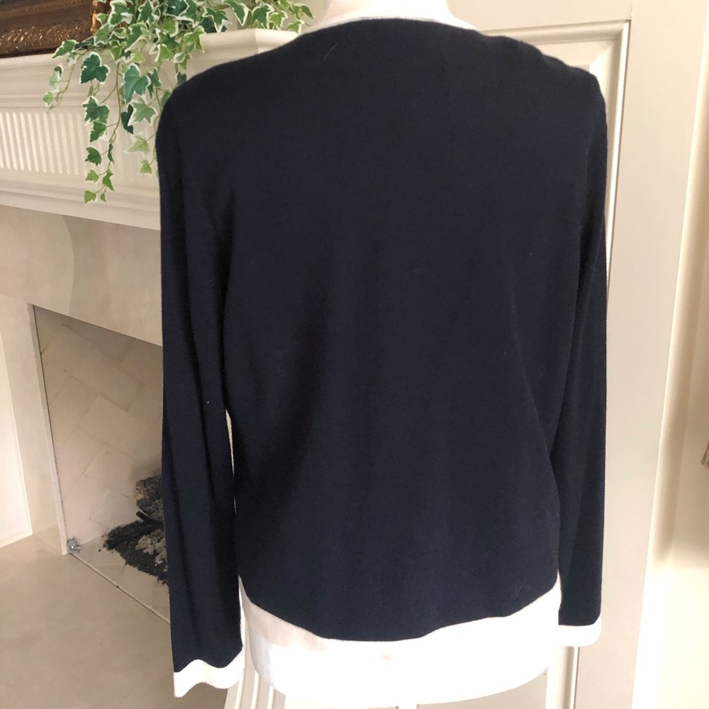 Tory Burch Kendra Cardigan Navy With Contrasting Cream Trim Size L - Picture 8 of 15